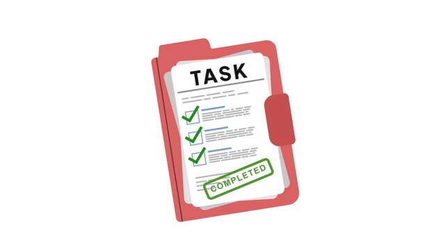 Task Completed : Animation of a Task Document Sheet with Completed Stamp Effect for Workflow Management, Productivity Tracking and Project Execution