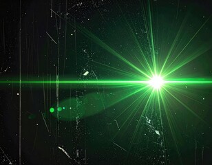 Fototapeta premium Intense green light beam with starburst effect and grunge overlay