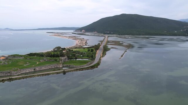 Road to Lefkada through Lake Sea Lagoon in Ionian Sea, Ionian Island Road Connection