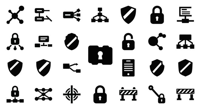 Cybersecurity Icons Set: Network Security, Data Protection, Access Control, and Privacy