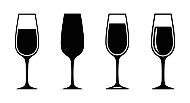 Four Different Wine Glasses with Red Wine Silhouette