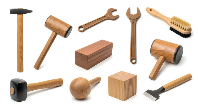 Set of wooden crafting and building tools illustration