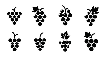 Fototapeta premium Grapes Icons Set: Simple Black Silhouette Fruit Illustrations