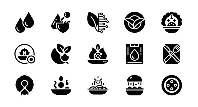 Healthy Food Icons Set: Organic, Nutrition, Diet, Culinary, and Gastronomy Symbols