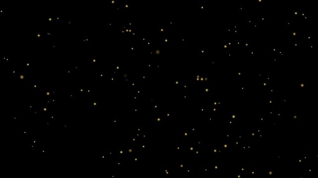 4k dust partical falling isolated black background.Golden confetti. Abstract background with golden shiny sparkling sparkles. Particles of gold dust sparkles. Flying and flickering particles of light.