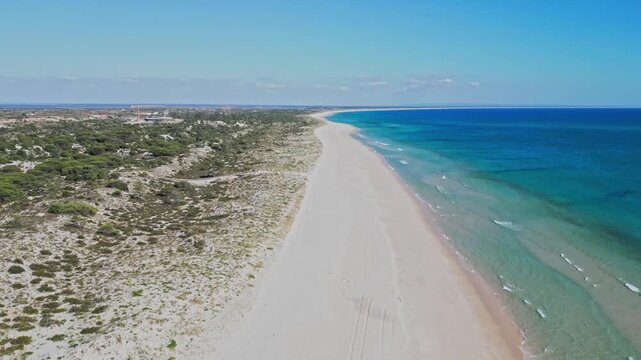 Peaceful Summer Vacations, Pristine Sandy Shorelines, Remote Beaches, Portugal, Europe, Cinematic Aerial View
