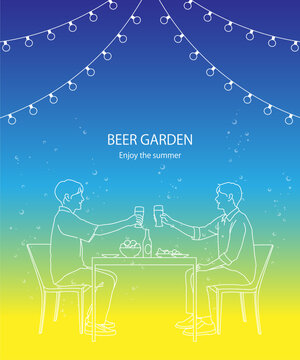 ビアガーデンで乾杯をしている男性たちの背景イラスト素材 ベクター 夏 友人 同僚