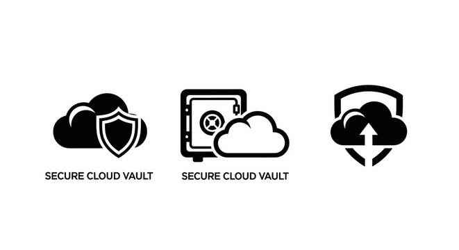 Secure Cloud Storage Icons: Shield, Safe, Upload Protection
