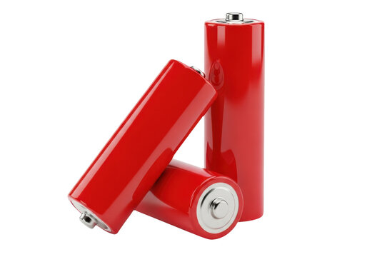 Three red aa batteries isolated on transparent background