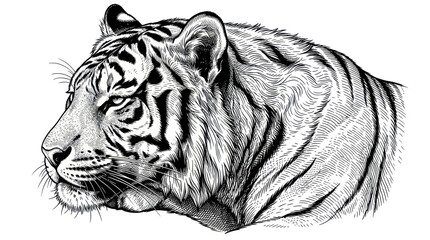 Detailed tiger head profile in hand drawn ink sketch style © Bris