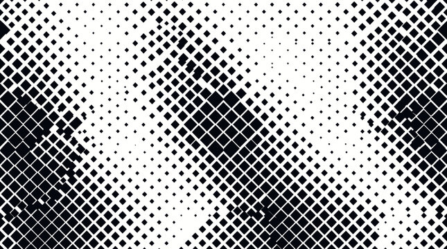 Abstract black and white halftone diamond grid pattern