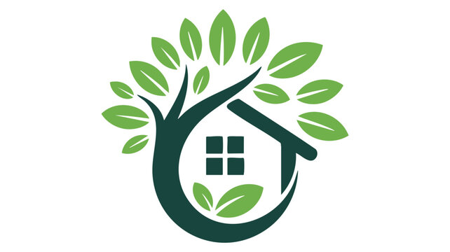 Tree with House Logo Symbolizing Eco-Friendly Living and Sustainability Featuring Green, Leaves, Nature with Home and Environment Elements