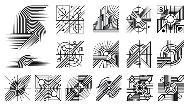Abstract geometric line art pattern set
