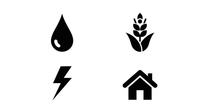 Water, Agriculture, Energy, Housing Icons Set