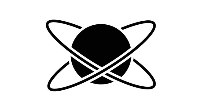Abstract Atomic Structure Icon, Black Silhouette on White Background
