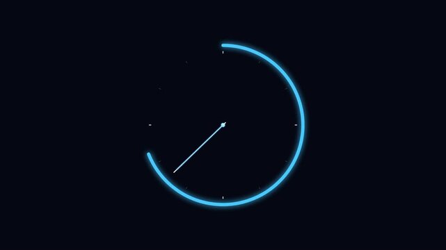 Blue Glowing Analogue Speedometer Needle Rotating on Black Background