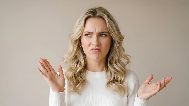 Confused Young Woman Shrugging with Disbelief and Uncertainty.