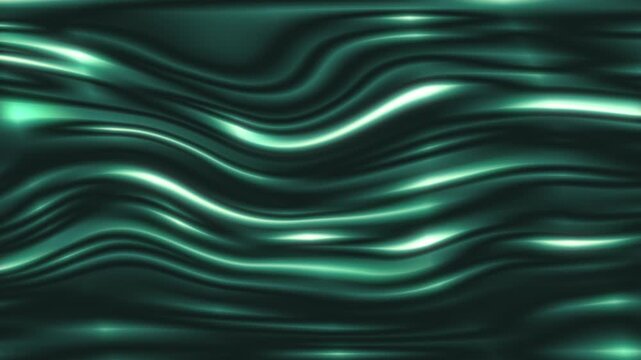 Deep teal and emerald green wavy metallic fabric texture layout. Abstract fluid wave pattern for luxury premium corporate backdrop. Animated wavy graphics.