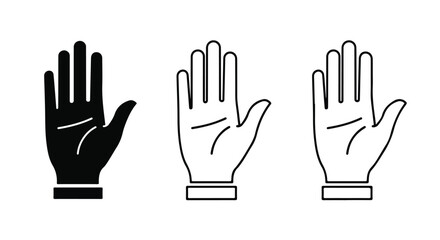Fototapeta premium Set of three minimalist hand illustrations in black, white, and outline style representing different gestures or signals