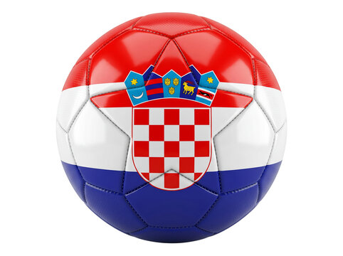 Croatian Flag Soccer Ball with Coat of Arms on White Background Featuring Red, Blue, Sports with Football and National Emblem Elements for Croatia