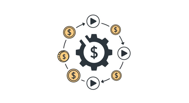 A conceptual illustration showing a circular flow of money and digital media content