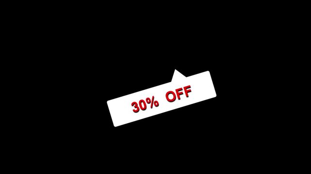 White price tag label graphic with red border text thirty percent off. Commercial retail shopping discount symbol for marketing promo. Animated store sign.