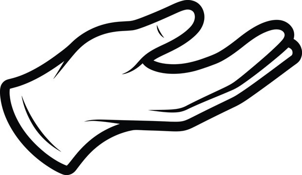 Open hand illustration black and white line art graphic for charity and support concepts
