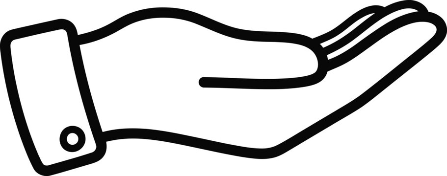 A line drawing of an open hand with cuff and button
