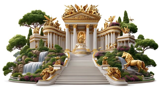 Elaborate classical architecture facade and garden high resolution image