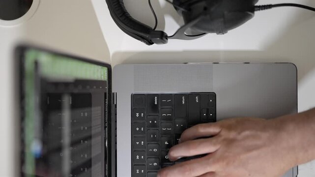 Home office productivity setup, technology work environment, top down