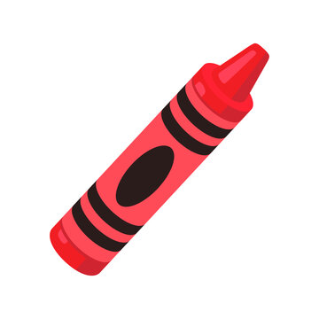 Vibrant red crayon for children's art and creative learning, isolated on a clean white backdrop.