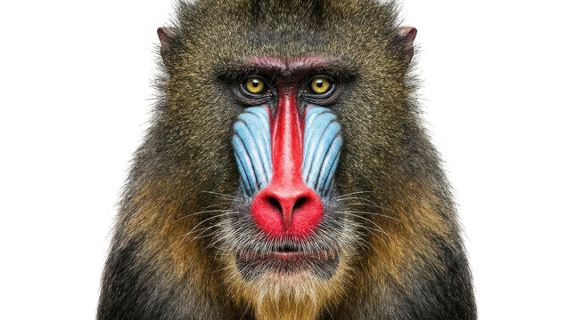 Close up portrait of a colorful mandrill monkey looking at the camera