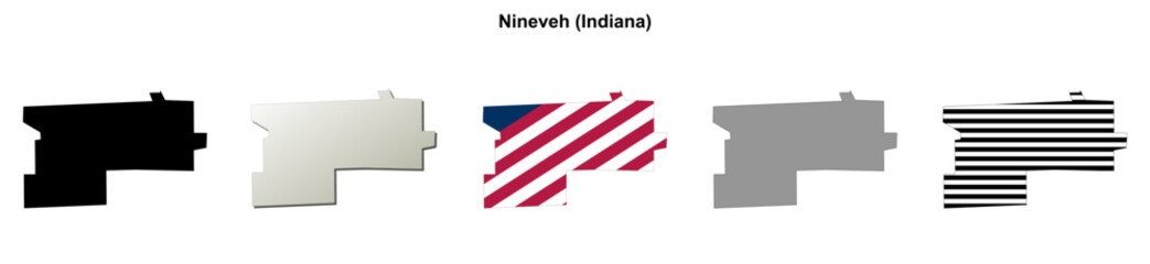 Naklejka premium Nineveh (Indiana) blank outline map set