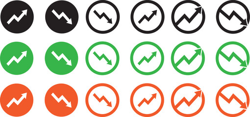 Trend Icon with Zigzag Arrow in Circle, Market Chart Symbol, Upward and Downward Direction Sign, Finance Data UI and Business Growth Pictogram Vector Illustration © Nizam