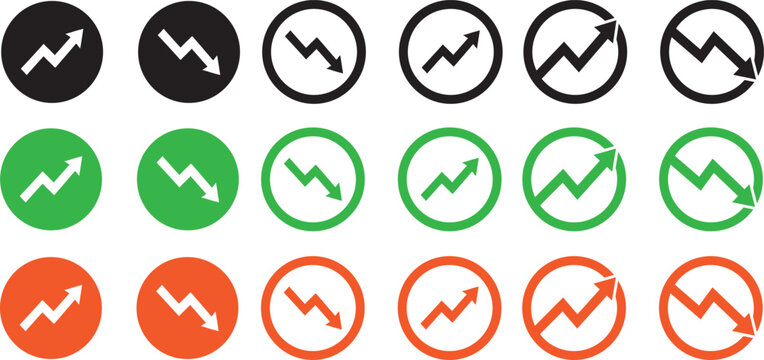 Trend Icon with Zigzag Arrow in Circle, Market Chart Symbol, Upward and Downward Direction Sign, Finance Data UI and Business Growth Pictogram Vector Illustration