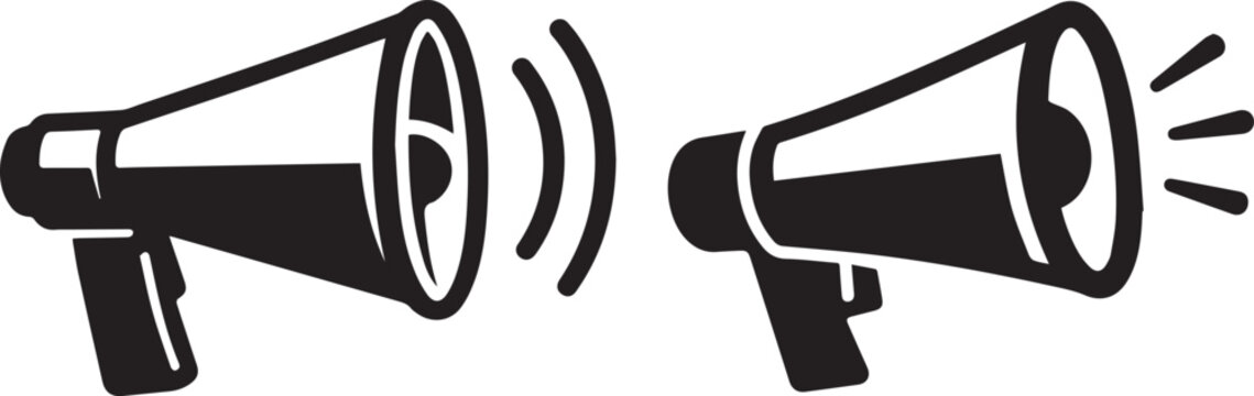 Two megaphones amplifying sound waves illustration Vector