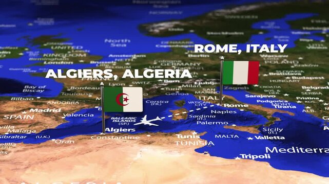 Flight From Rome ITALY to Algiers ALGERIA with flag pins