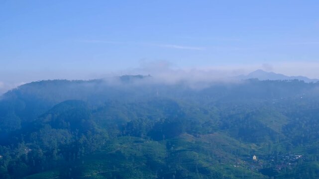 Scenic panoramic view of rugged mountainous landscape in Haputale, highlands of Sri Lanka