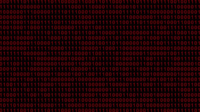 Binary Code on Black Digital Background. Rows of ones and zeros in a binary pattern create a digital data backdrop, symbolizing coding and information processing.4k animation video