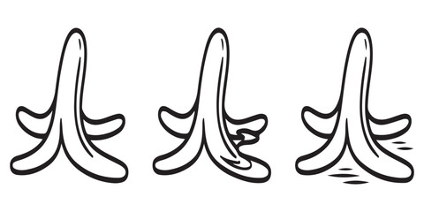 Obraz premium Three banana peels shown in detailed outline drawing for graphic design and illustrations.
