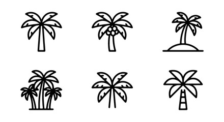 Palm Tree Icons, Tropical Island Vector Graphics, Coconut Tree Set, Summer Vacation Elements © KALA