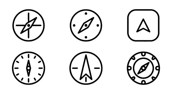 Navigation Compass Icons Set, Directional Pointer Symbols, Travel Directional Tools