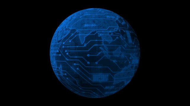 Royal blue color rotating hi-tech planet in galaxy hi-tech design loopable black technology background