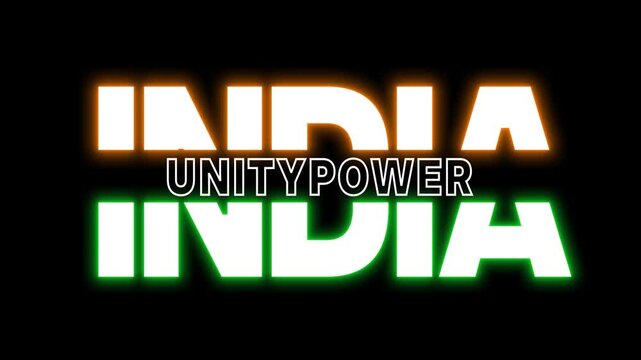 India unity power text design reveal glow shine animation