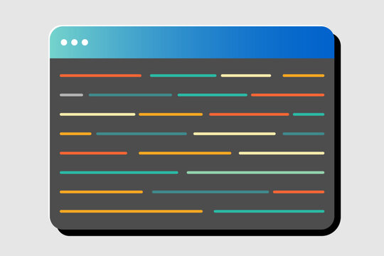 Digital Software Development Interface Icon with Colorful Script Lines and Blue Header