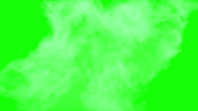 Smoke swirling in a thick white cloud drifts across a bright green backdrop to provide a versatile visual element for creative video production and digital compositing work on screen.