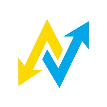 Yellow and blue arrows forming an abstract n letter shape
