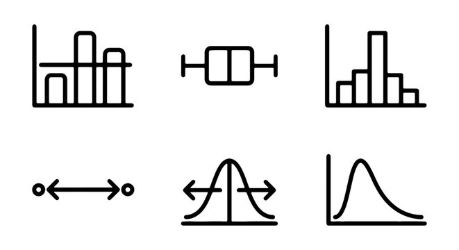 Statistical Data Icons: Histograms, Box Plots, Bell Curves, Distribution Charts