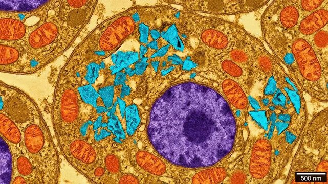 Cell visualizing embedded plastic fragments, representing dangerous environmental contamination, demonstrating potential biological health hazard, showing microscopic organism impact.