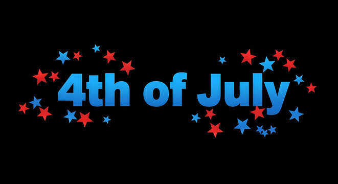 Patriotism Concept 4th of July Text with Stars on Black Background